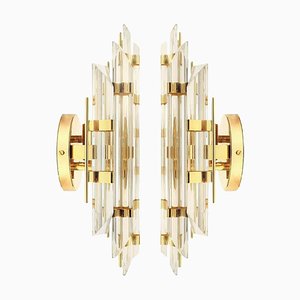 Apliques estilo Venini de cristal de Murano y bañados en oro, Italy. Juego de 2