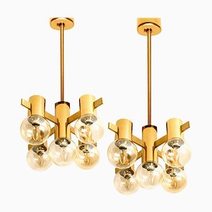 Brass and Glass Light Fixtures in the Style of Jakobsson, 1960s, Set of 2