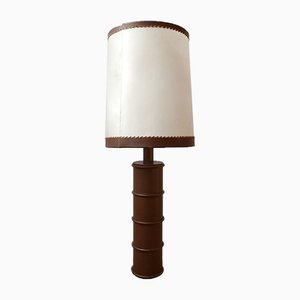 Large Mid-Century Belgian Leather Table Lamp