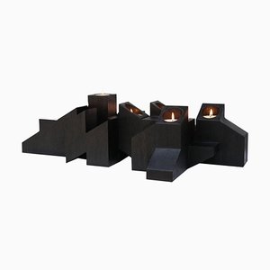 Black Skyline Candle Holder in African Walnut by Arno Declercq