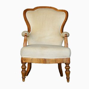 Fauteuil ancien avec accoudoir en bois - Meubles Louis XVI