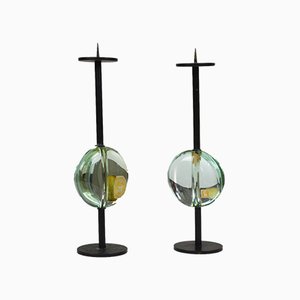 Candelabros de vidrio y metal de Max Ingrand para Fontana Arte, años 50. Juego de 2