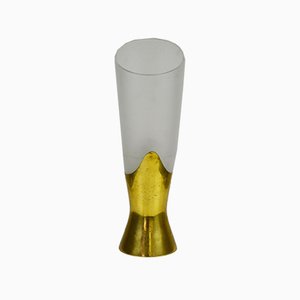 Brass & Frosted Glass Flower Vase by Max Ingrand for Fontana Arte, 1950s