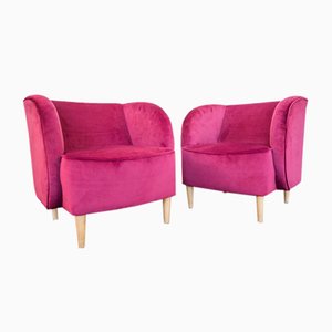 Plum Velvet Lounge Chairs with Maple Cone Feet from ISA Bergamo, 1950s, Set of 2