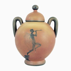 Urna Art Déco in ceramica con coperchio di Åke Holm, Svezia, anni '20