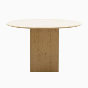 Round Vintage Italian Travertine Dining Table