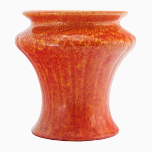 Art Deco Orange-Vermilion Ribbed Vase by Pilkington for Royal Lancastrian, 1930s