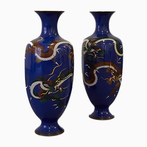 Achteckige Chinesische Cloisonné Vasen, 1930er, 2er Set