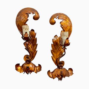 Italian Gold Leaf Sconces, 1950s, Set of 2