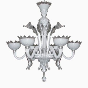 Venetian Chandelier in Murano Glass and White Milk Glass by Briati Giuseppe, 1700s