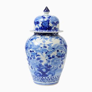 Jarrón japonés antiguo Seiji de porcelana Meiji