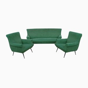 Geschwungenes Sofa & 2 Sessel mit Messingfüßen von Gigi Radice, 1960er, 3er Set