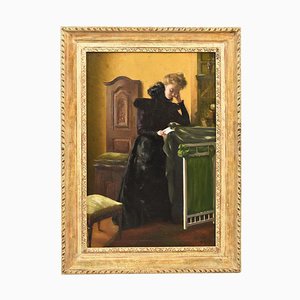 Peinture Portrait de Femme, Peinture à l'Huile sur Toile, Fin 19ème Siècle