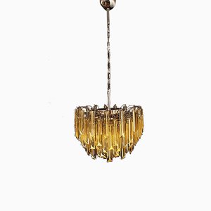 Clear Amber Triedri Murano Glass Chandelier, 1988