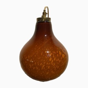Lámpara colgante italiana vintage de vidrio soplado dorado