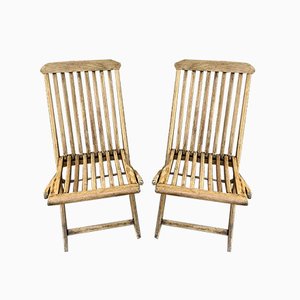 Set of Cunard Line Teak Slat Back Deck Folding Chair from Scan Com, 1960s