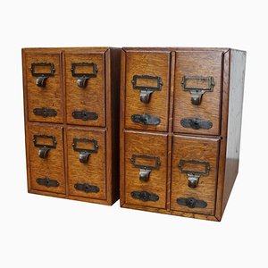 French Oak Apothecary Cabinet / Filing Cabinet, 1920s, Set of 2