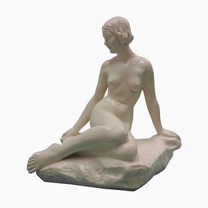 Art Deco Ceramic Sculpture of Nude Woman Sitting, 1940s