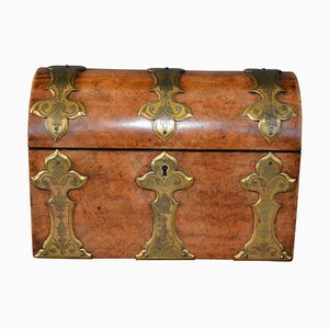 Victorian Figured Walnut Stationary Box with Brass Strapping