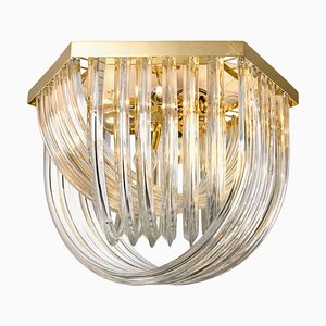 Lámpara de montaje Venini de cristal curvo y latón dorado, Italy