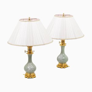 Louis XVI Style Lamps in Celadon Porcelain, 1880s, Set of 2