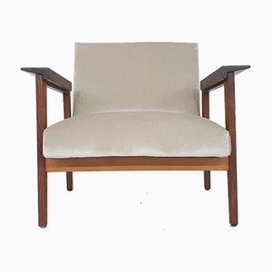 Skandinavischer Teak Polsterstuhl mit Neuem Beigen Bezug, 1960er