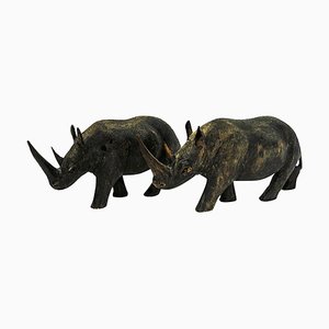 Rinoceronti vintage in legno, anni '40, set di 2
