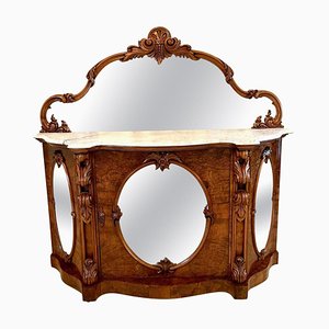 Antique 19th Century Victorian Burr Walnut Mirror Back Credenza
