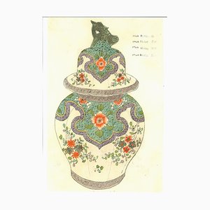 Vasi in porcellana, fine XIX secolo, inchiostro originale e acquerello