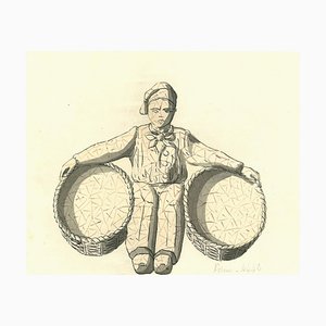 Kerzenständer aus der Normandie, Original Tinte und Aquarell, 1890er