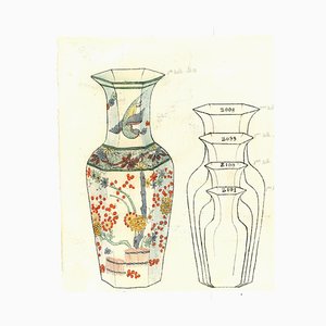 Vasi in porcellana, inchiostro originale e acquarello, XIX secolo