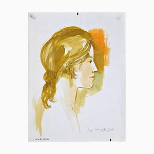 Guida, profilo femminile, inchiostro originale e acquerello, anni '70
