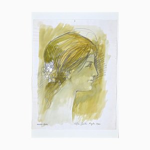 Leo Guida, Female Profile, Original Ink and Watercolor, 1972