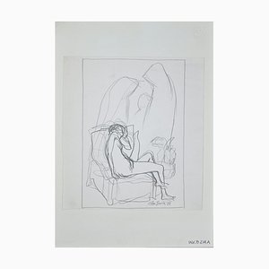 Lápiz de dibujo original Leo Guida, Lying Desnudo, 1972