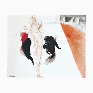 Leo Guida, Standing Nude, Original Ink Drawing and Watercolor, 1970s