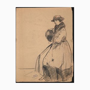 Jean Bernard, Figure d'une Femme, Dessin au Dessin Original, C. 1910