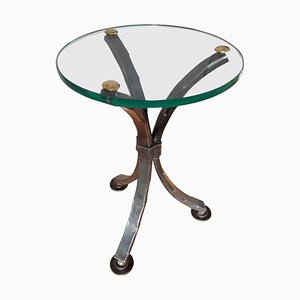 Italian Sculptural Wrought Iron, Brass and Glass Round Side Table or Stool, 1970s