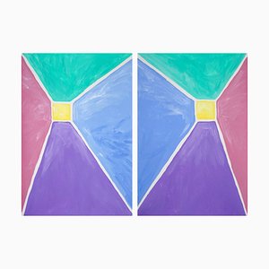 Toni pastello, dittico a forma di piramide, acrilico su carta, 2021