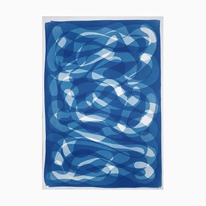 Blauer Knoten und Creolen in Blau, Monotype auf Aquarellpapier, 2021