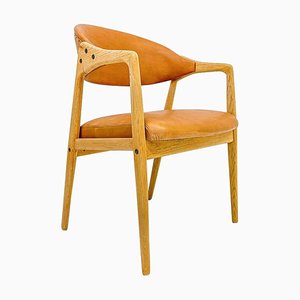 Mid-Century Oak-Leather Desk Chair by Yngve Ekström for Gemla Furniture, Sweden, 1956