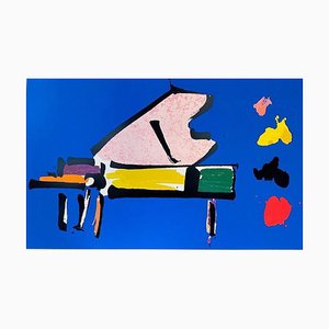 Farblithographie von Giuseppe Chiari, Klavier, 1989