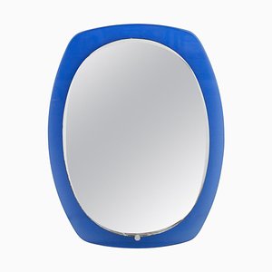 Specchio Mid-Century ovale in vetro blu, Italia, 1960