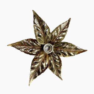 Belgian Brass Flower Wall Light by Willy Daro for Massive, 1970s