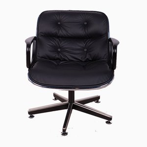 Black Leather Desk Chair by Charles Pollock for Knoll Inc. / Knoll International, 1970s