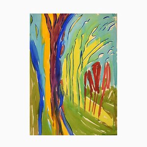 Ivy Lysdal, pintura modernista abstracta de gouache sobre cartulina
