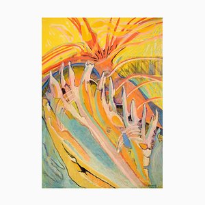 Ivy Lysdal, pintura abstracta modernista de gouache y pintura al óleo sobre cartulina