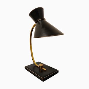 Vintage Leather Desk Lamp by Jacques Adnet, 1950s