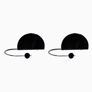 Black Lacquered & Chromed Metal Mezzaluna Halogen Sconces by Bruno Gecchelin for Skipper, 1974, Set of 2