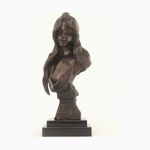Buste Art Nouveau en Bronze Patiné par Emmanuel Villanis C1890