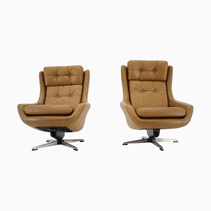 Scandinavian Adjustable Leather Lounge Chairs from Peem, 1970s, Finland, Set of 2